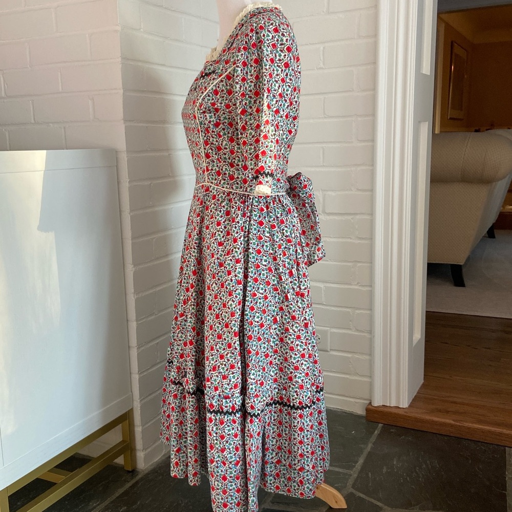 Colonial Colonel Americana Revolutionary Historical Calico Print Dress Size 6 - Picture 4 of 10